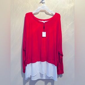 NWT Calvin Klein Pink V-back White Dress Blouse Shirt 1X Women Plus